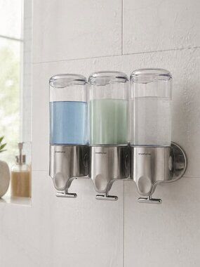 simplehuman Triple Wall Mount Shower Pump Dispenser 15 oz Stainless Steel NIB